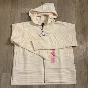 DKNY Off-White Ribbed Zip-Up Jacket